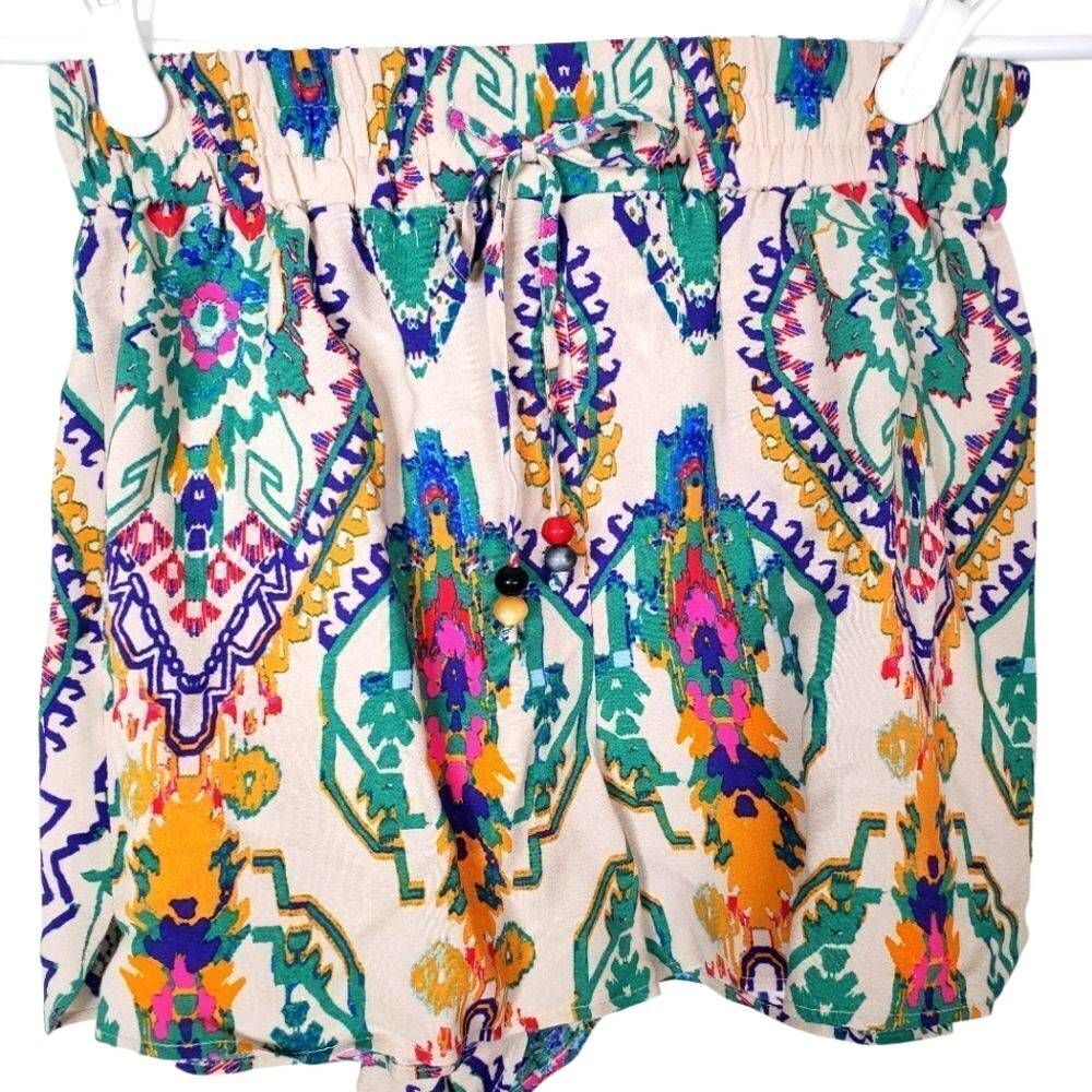 NWT Zara Flowy Elastic Waist Shorts Size XS‎ Bead Tassel Colorful Aztec Boho